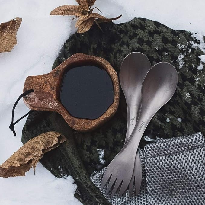 2 in 1 Titanium Spoon and Fork Combo Backpacking Utensils Lightweight Eco-Friendly Spork for