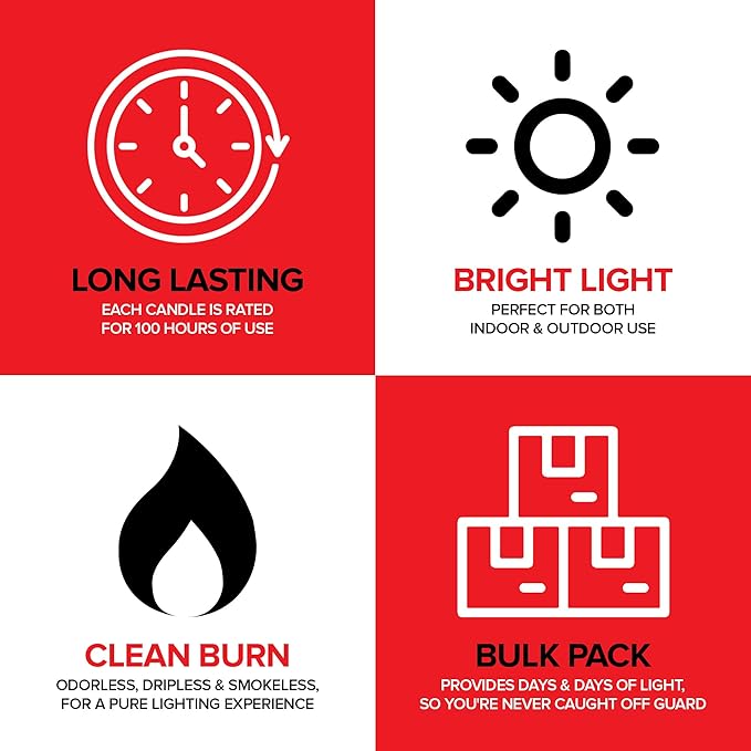 100 Hour Candle Pack of 6, Emergency Candles for Power Outages, Hurricane Storm Survival, and
