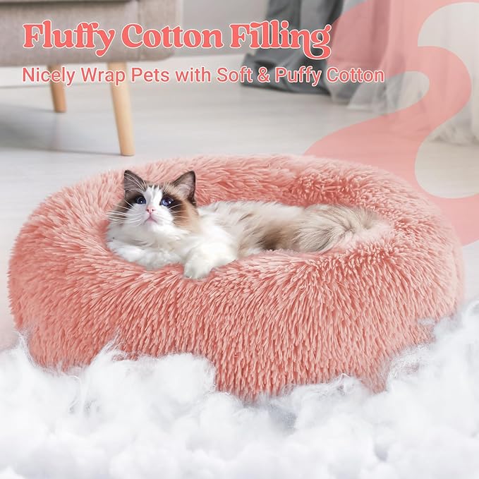 rabbitgoo Cat Beds for Indoor Cats, 20 inches Cat Bed Machine Washable, Fluffy Round Pet Bed