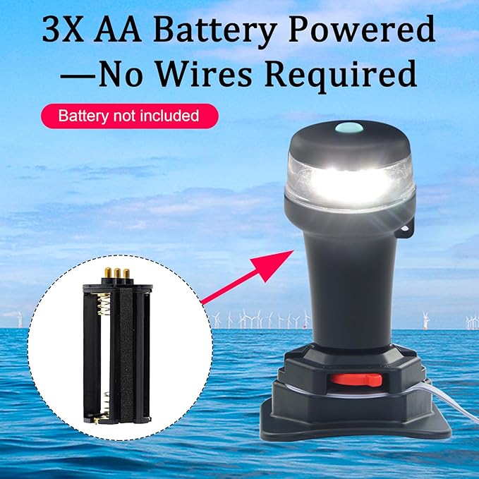 Kayak Battery Portable Navigation LED Lights Multi- Adaptors 3AA Battery Inflatable Boat Surface