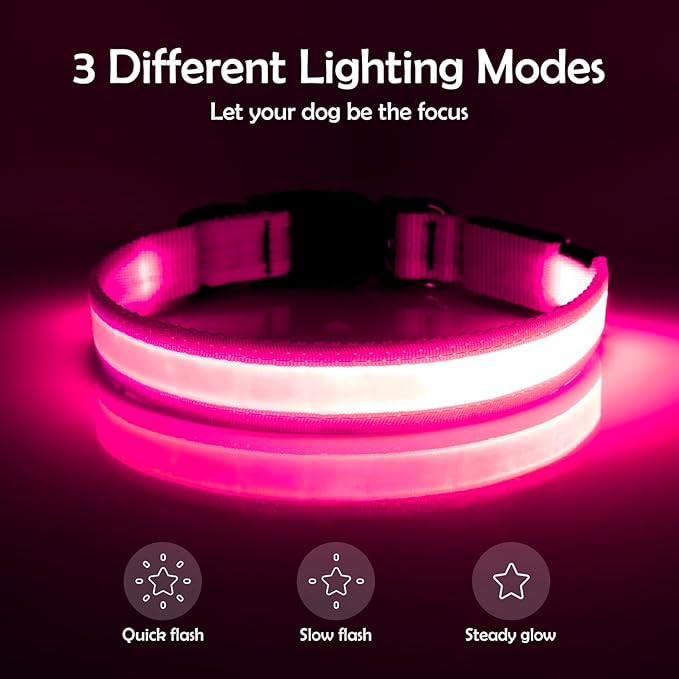 Vizpet LED Dog Collar, Light Up Dog Collar Adjustable USB Rechargeable Super Bright Safety Light