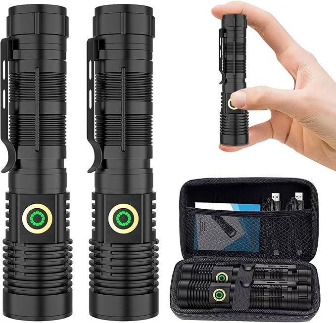 Rechargeable Flashlight High Lumens 2 Packs, High Lumens Super Bright Flash Light, Long-Range
