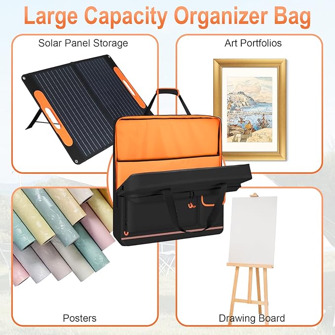Solar Panel Storage Bag with Orange Lining, Deepened Opening, Zipper with Pull and Multi-Accessory