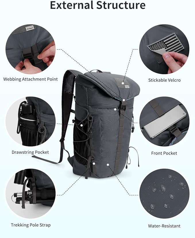 Blue Quartz Hiking Backpack 30L Lightweight Packable Backpack for Travel, Water Resistant Foldable