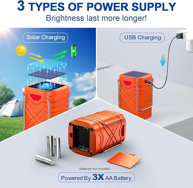 LETMY 4 Pack Camping Lantern, Rechargeable LED Lanterns, Solar Lantern Battery Powered Hurricane