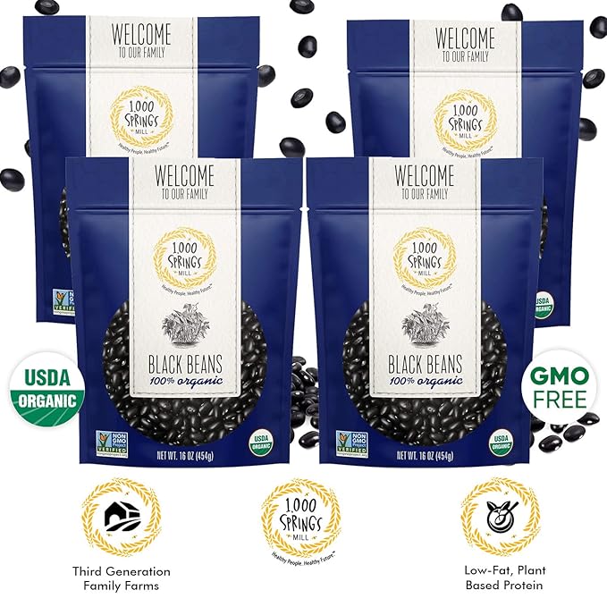 1000 SPRINGS MILL - Organic Black Beans | Used for Soups, Salads, Chili, Dips or Various Breakfast