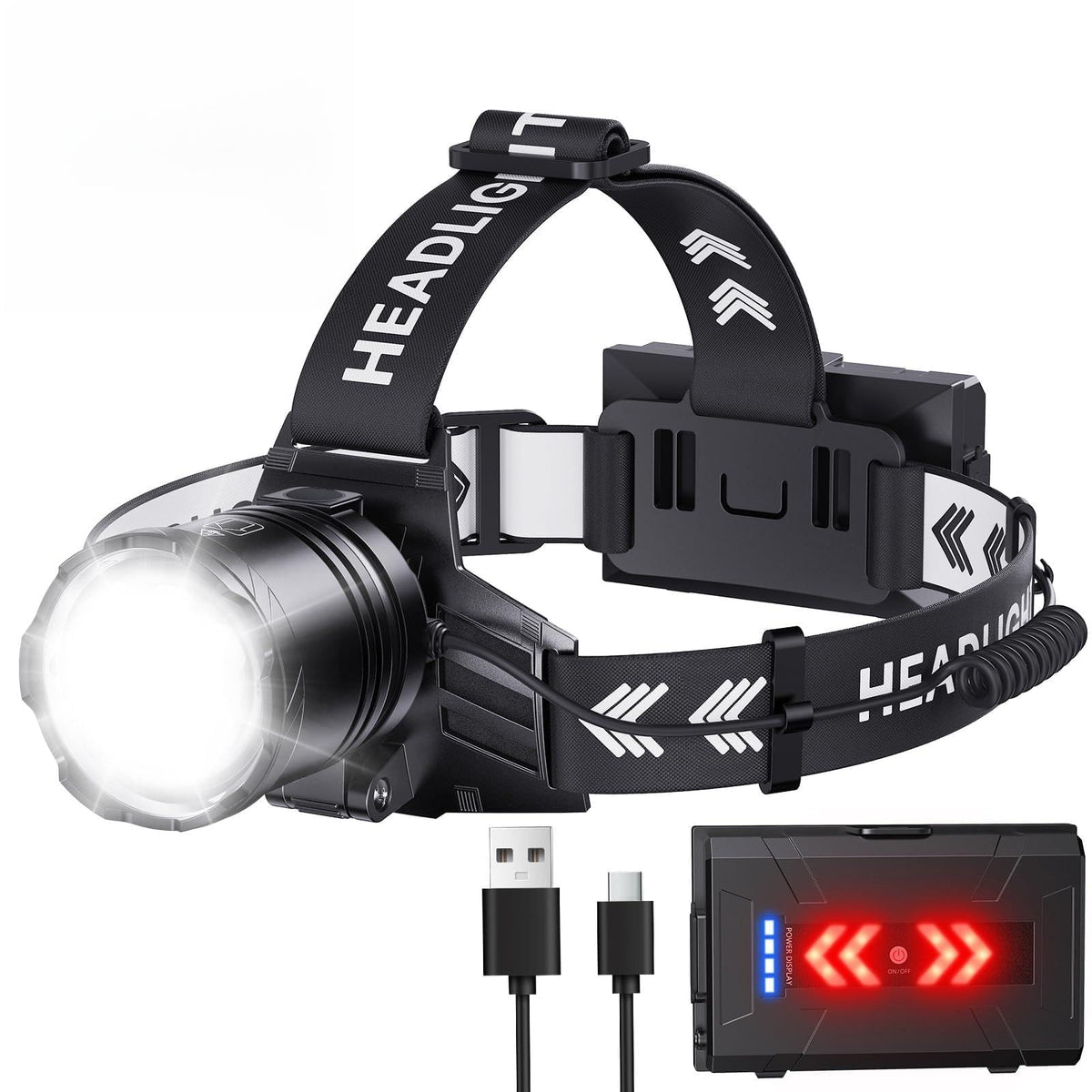 OMALIGHT LED Headlamp - Rechargeable, USB-C, Adjustable, IPX7 - product view 1