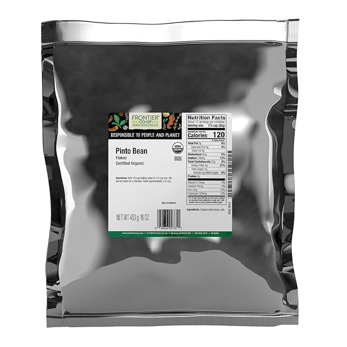 Frontier Co-op Organic Pinto Bean Flakes, 1lb Bulk Bag, Hearty and Flavorful | Made from Organic