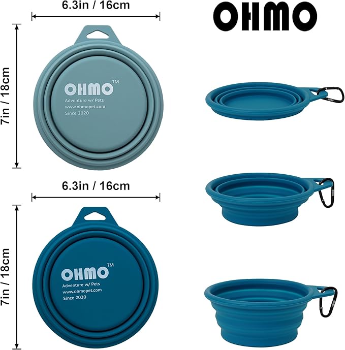 OHMO Large Collapsible Dog Bowls, (2 Pack 27oz/800ml) Premium Silicone Portable Travel Water Food