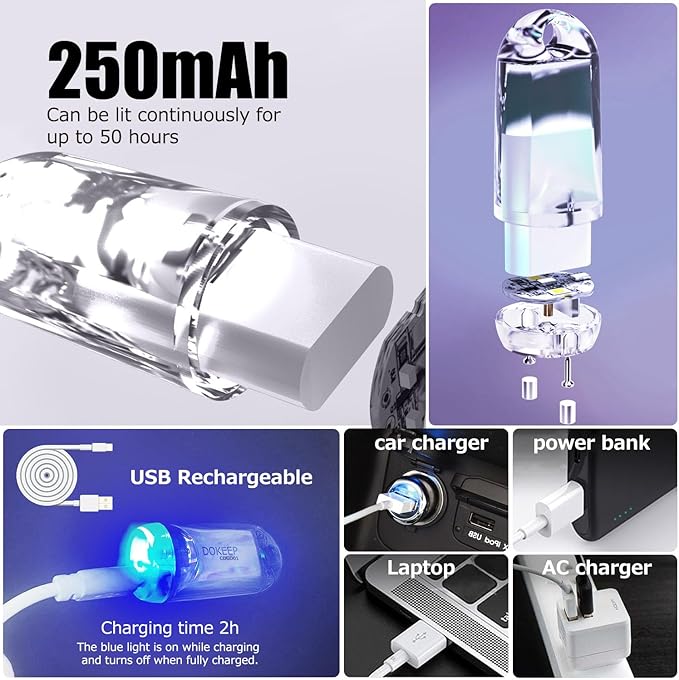 USB Mini LED Lantern, 2 Pack Waterproof EDC Keychain LED Flashlight for Camping, Type-C