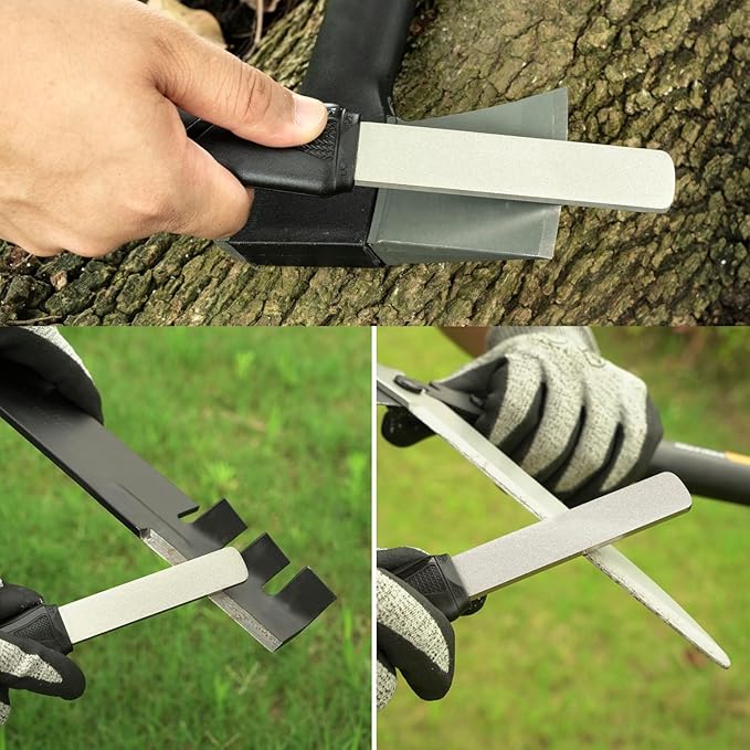 SHARPAL 127N Dual-Grit Diamond Sharpening Stone File Garden Tool Knife Sharpener with Leather Strop