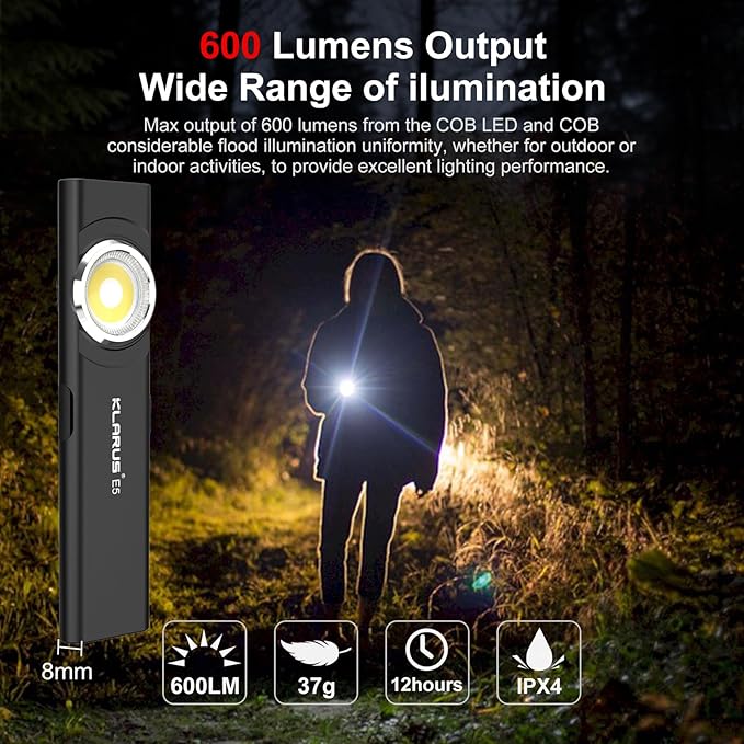 klarus E5 2Pcs Pocket Flashlight, Rechargeable EDC Flashlight, Super Slim 4.2x1x0.3inch, 600
