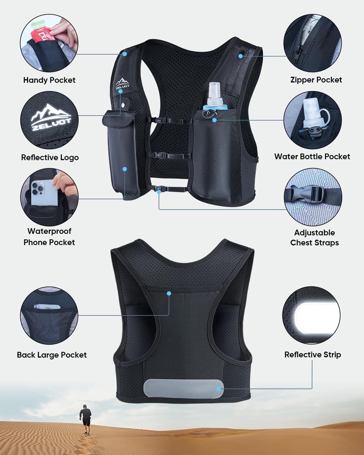 Zelvot Hydration Vest - M/L, Black - product view 7