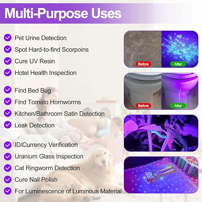 Vansky Black Light UV Flashlight, Upgraded 51 LED 395nm Blacklight Pet Urine Detector for Dog/Cat