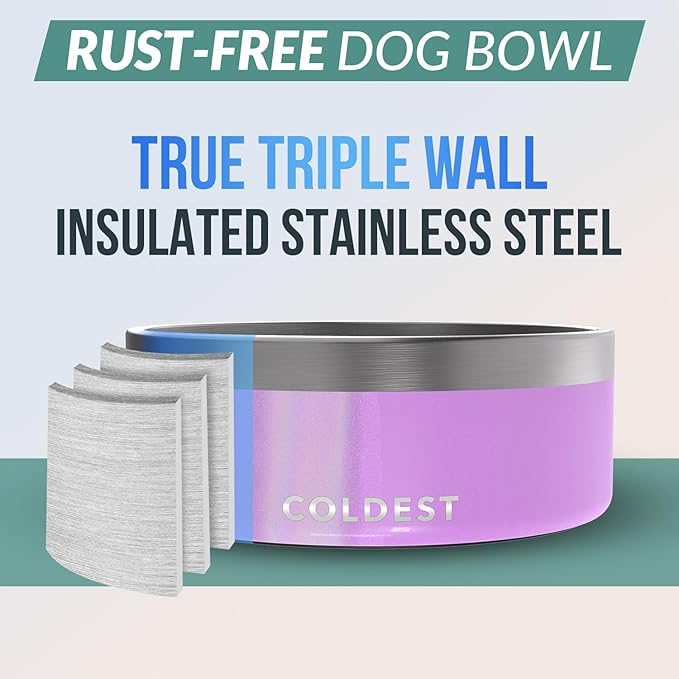 Coldest Dog Bowl - Anti Rust Metal, Non Slip, 3 Layers Insulated Stainless Steel Dog Bowls - Spill