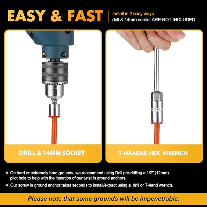 Zhengmy 12 Pcs Ground Anchors Screw in, 12 Inch Heavy Duty Tent Stakes with Trampoline Anchor Hook