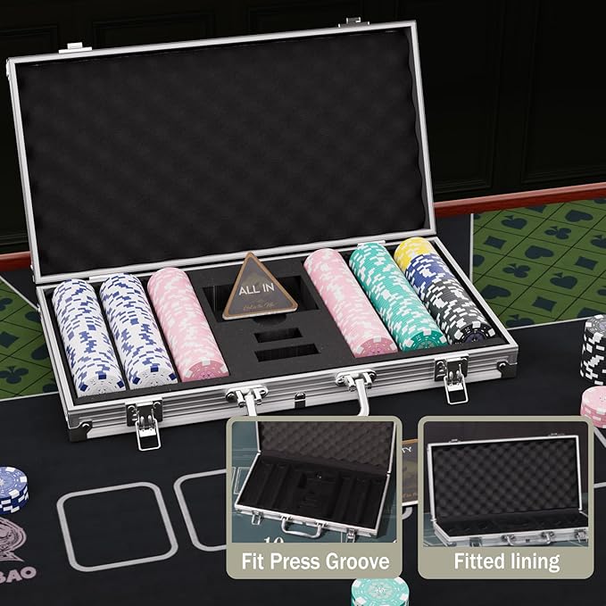 LUOBAO11.5 Gram Poker Chips Set 300 Piece Casino Chips with Denominations, Professional Blackjack &