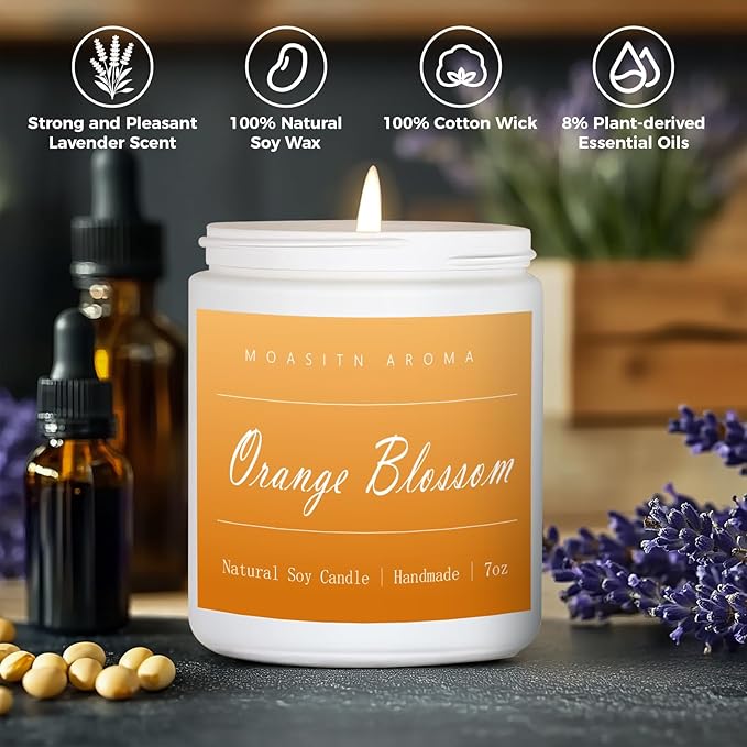 MOASITN Orange Blossom Highly Scented Candles for Home| Natural Soy Aromatherapy Candle| Handmade