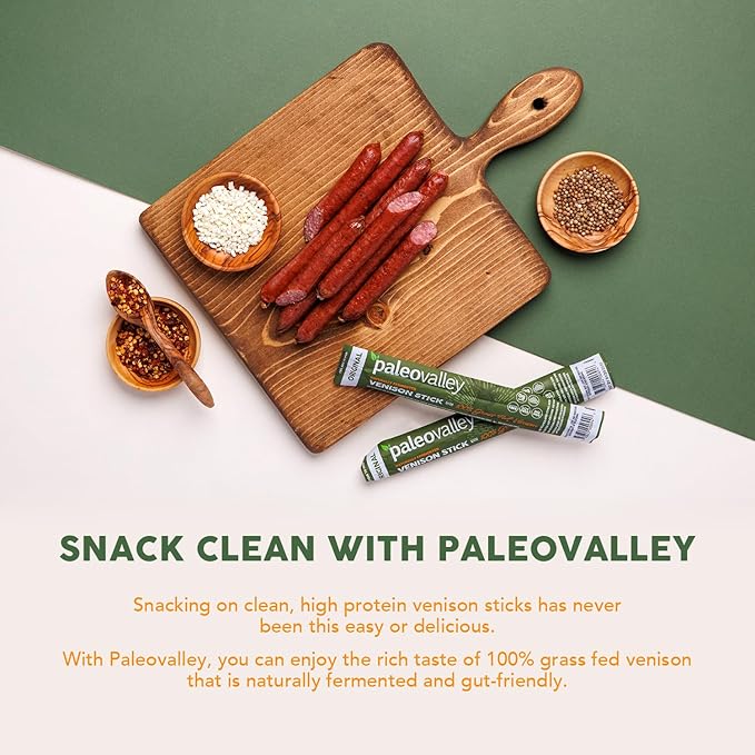 Paleovalley 100% Grass Fed Venison Sticks – 10 Pack – Keto-Friendly, High Protein, Low-Calorie
