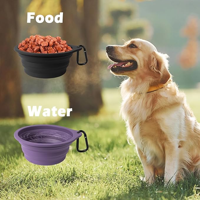 PetBonus 2-Pack Silicone Collapsible Dog Bowls, BPA Free Dishwasher Safe, Portable Foldable