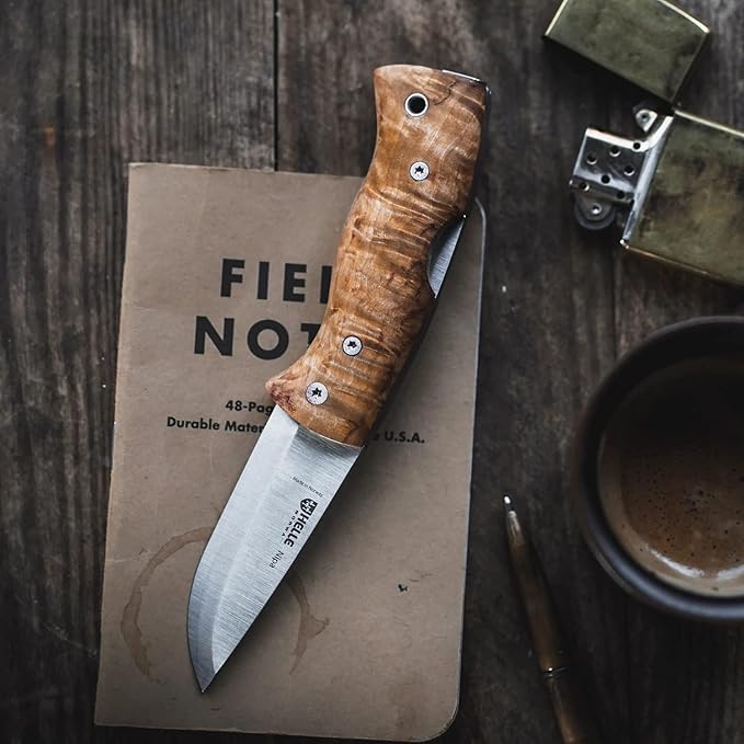HELLE Knives - Nipa - Mid-Size Folding Knife - 2.72" Stainless Steel Blade with Hand-Sanded Curly