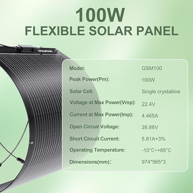 100W Semi-Flexible Solar Panel 12V Monocrystalline Ultra-Flexible Bendable Mono Off-Grid Charger