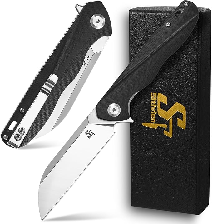 Sitivien ST103 Folding Knife, D2 Steel Blade+G10 Handle Pocket Knife, EDC Tool Knife for Outdoor