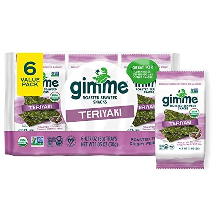 Gimme Seaweed Organic Premium Roasted Seaweed Snacks, Teriyaki, 6 Count, Keto, Vegan, Gluten-Free