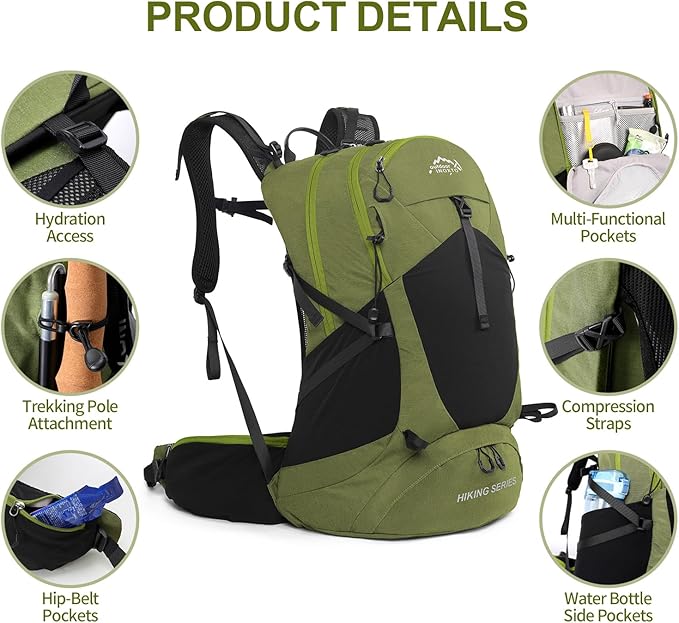 Hiking Backpack, Waterproof Hiking Daypack with 3L Water Bladder and Rain Cover, Lightweight Travel