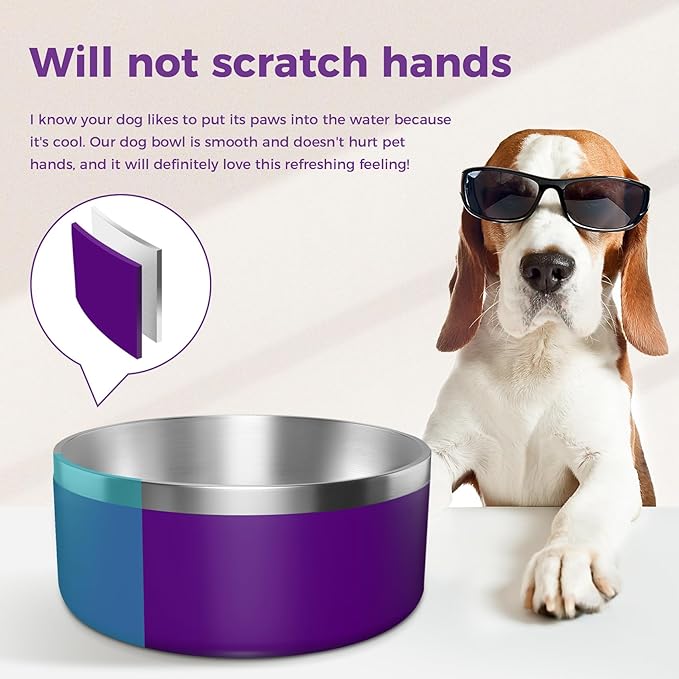 Dog Bowl, Stainless Steel Dog Food and Water Bowl with Non Slip Quiet Bottom, Easy to Clean