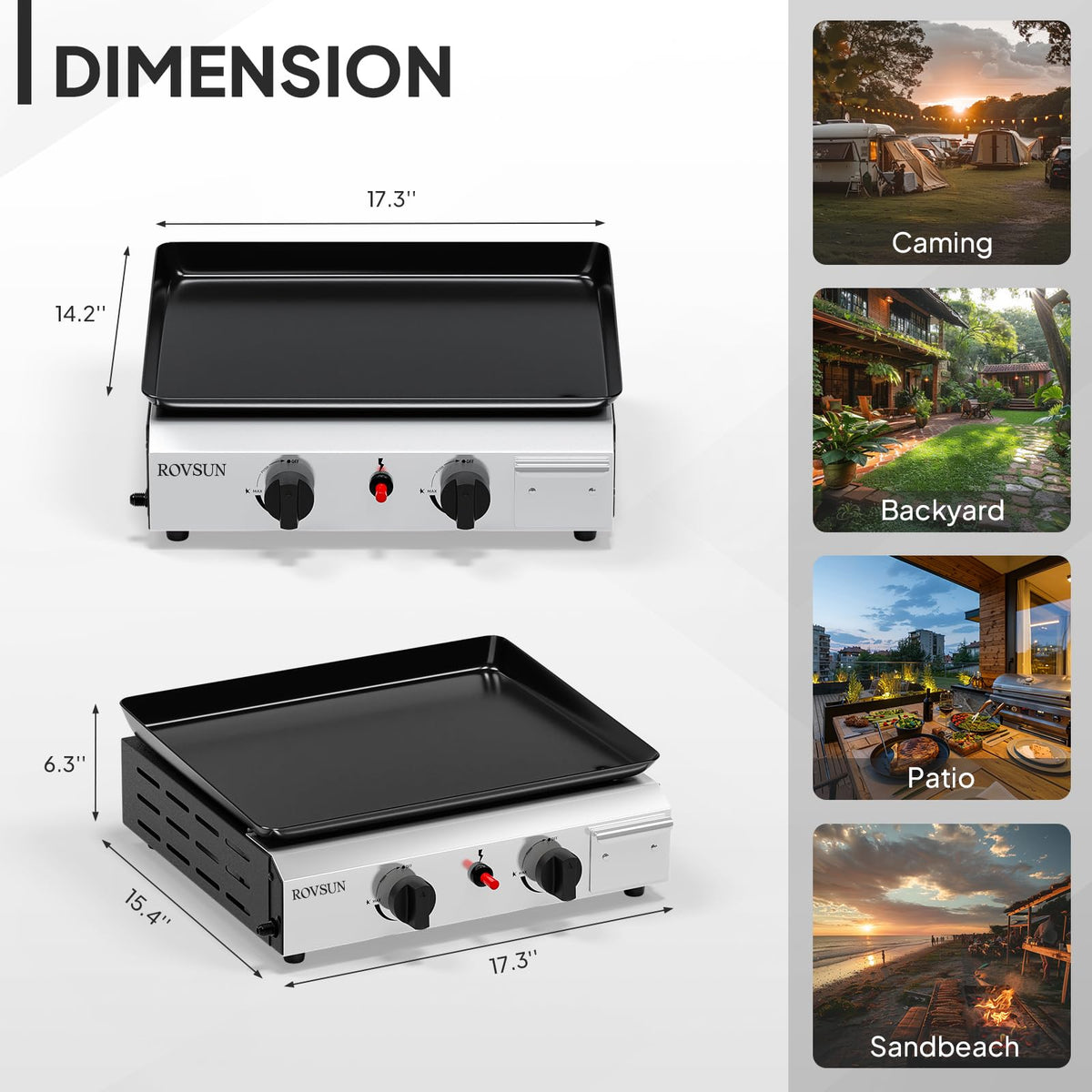 ROVSUN 2 Burner Portable Propane Griddle with Nonstick Enameled Tray, 20,000 BTU Tabletop Flat Top