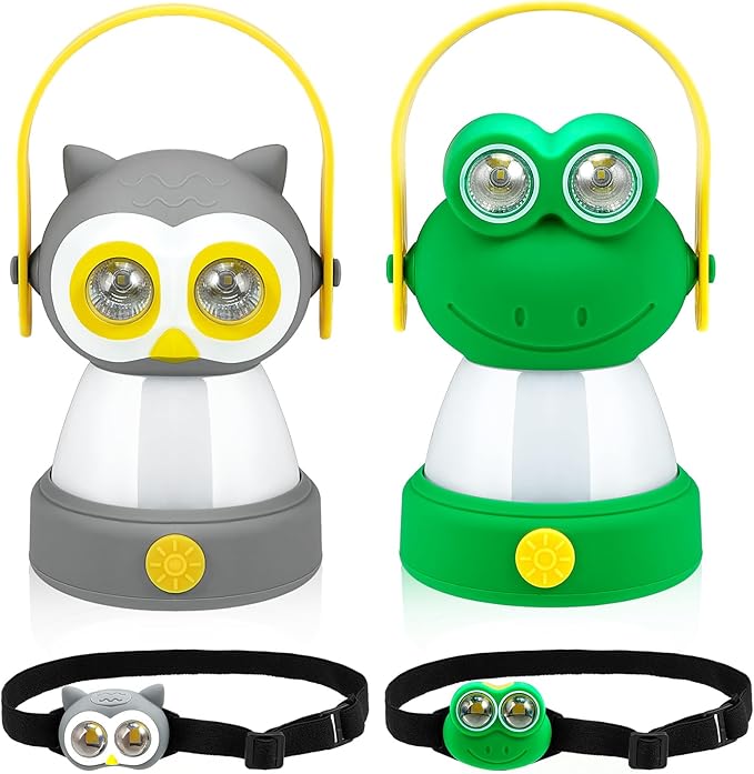 VIHOSE 2 Set Animal LED Camping Lantern and Headlamp 4 Pcs Animal Themed Camping Equipment Room