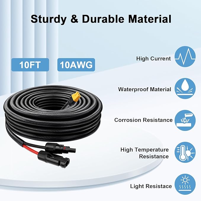 Solar to XT60 Cable 10AWG - 10FT Solar Connector to XT60 Adapter Cable for Solar Panel to Battery