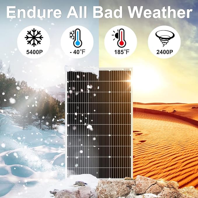 DOKIO 100W 18V Monocrystalline Solar Panel for 12V Battery Charging, 9BB Glass Module with Aluminum