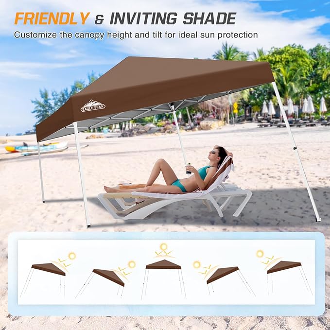 EAGLE PEAK 10x10 Slant Leg Pop-up Canopy Tent Easy One Person Setup Instant Outdoor Beach Canopy