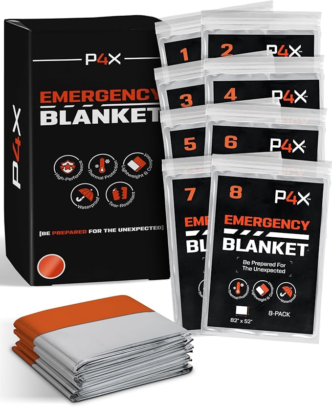 PREPARED4X Mylar Blankets 8 Pack - Waterproof Emergency Blanket - Rip and Tear Resistant