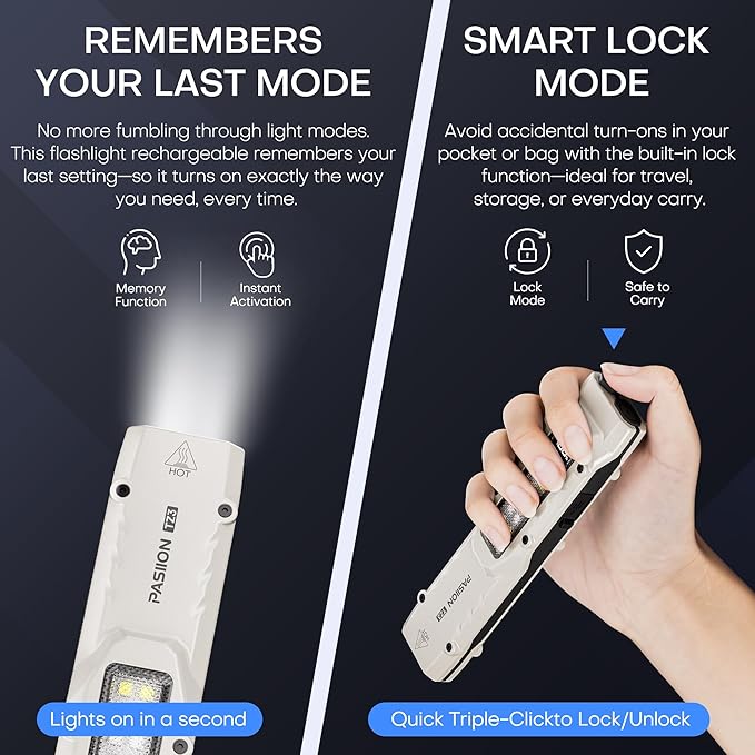 EDC Tactical Flashlight, Flat Flashlights Rechargeable,Dual-Switches LED Small Flashlight with
