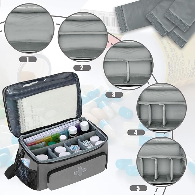 Medicine Storage Bag, Medical Bag Pill Bottle Organizer for Emergency, Medicine Box Empty with