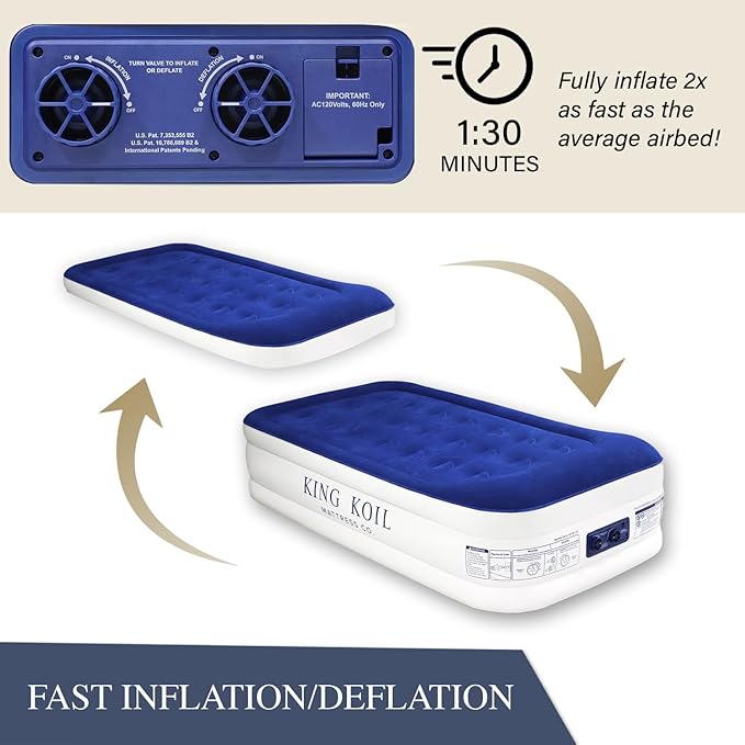 King Koil Luxury Twin Air Mattress with Built-in Pillow Top & Integrated High-Speed Patented Pump