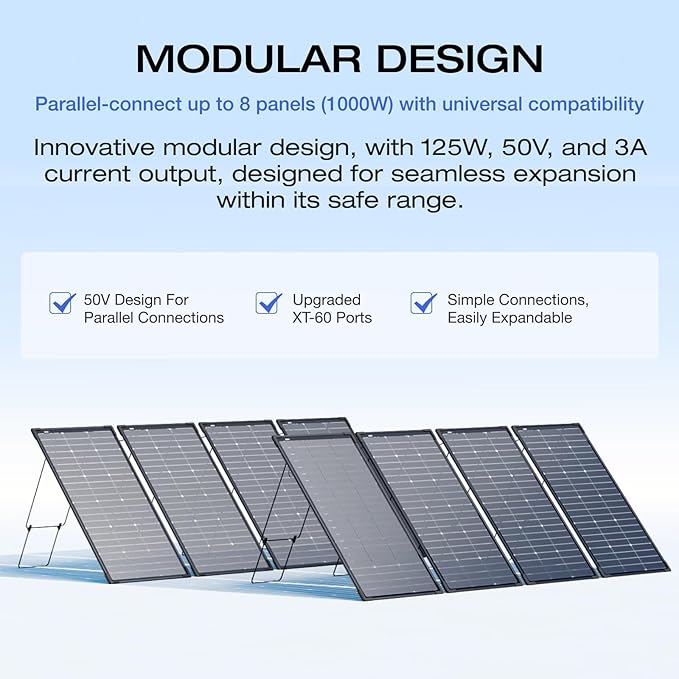 EF ECOFLOW 2PCS 125W Solar Panels, 250W Bifacial Rigid Modular Solar Panel Up to 25% Efficiency