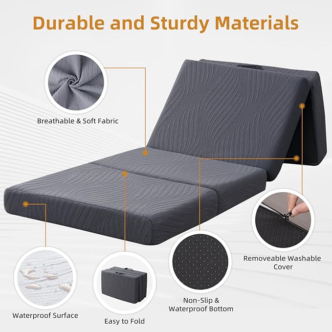 Memory Foam Camping Mattress Pad, 3 Inch Thick Waterproof Foldable Sofa Bed Floor Mattress