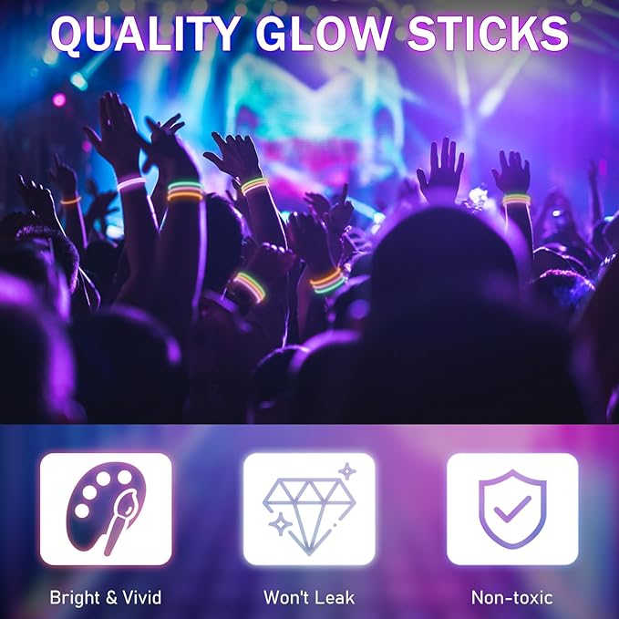 Hanaive 300 Pcs Glow Sticks Bulk 8 Inch Glow in The Dark Party Favors Neon Bracelets and Necklaces