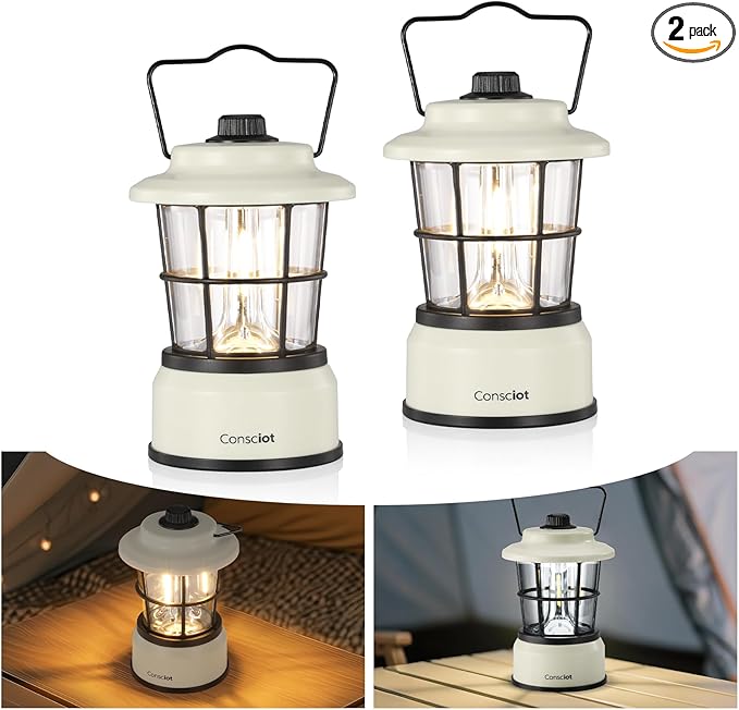Consciot CL1 Mini Dual Light Sources LED Lantern, Retro Style Battery Powered Lamp, Dimmable Warm