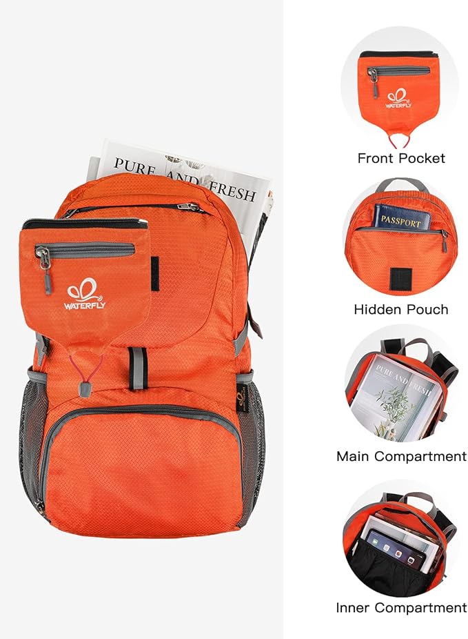 WATERFLY Small Lightweight Packable Backpack: 20l Ultra Light Foldable Travel Hiking Camping