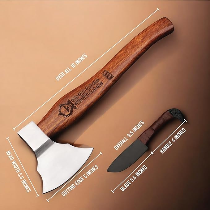Bearded Viking Axe with Gift Viking Knife Also Leather Sheath | HandForged Carbon Steel bushcraft