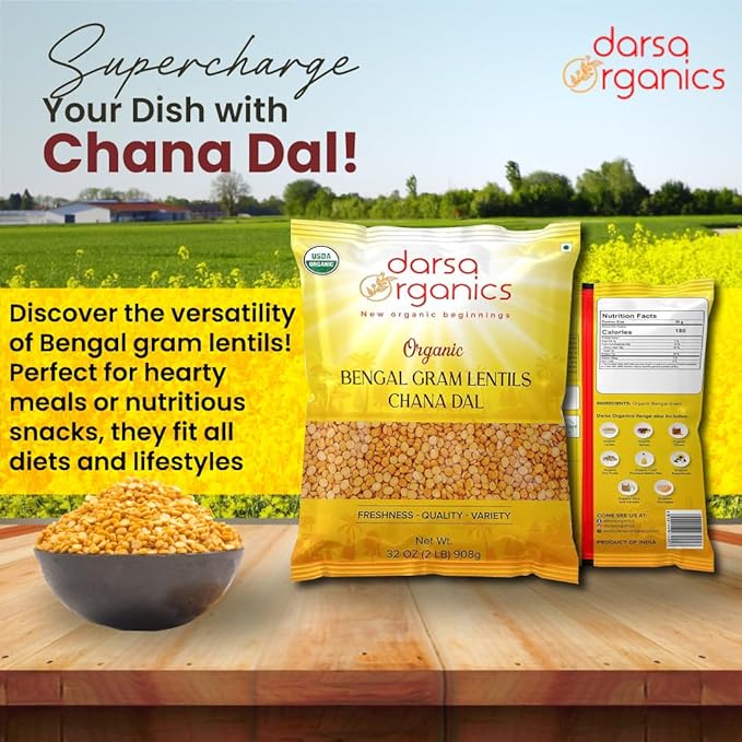 Darsa Organics Chana Dal 2 lb ??USDA Organic Split Bengal Gram (Yellow Chickpeas), Non-GMO