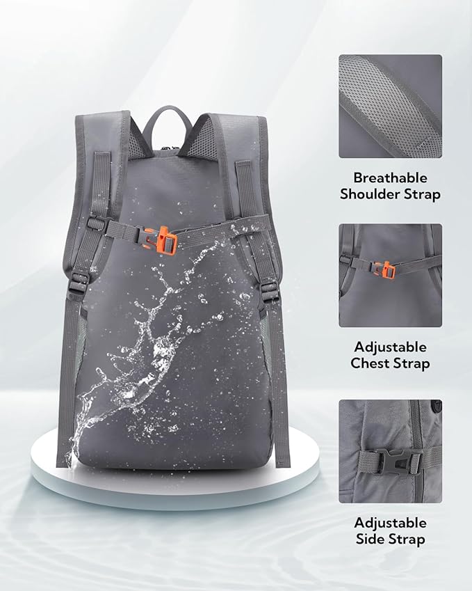WATERFLY Hiking Foldable Daypack Backpack: 25L Ultra Lightweight Waterproof Day Pack for Woman Man