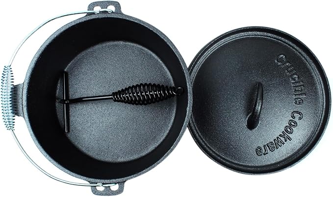 Pre-Seasoned Cast Iron Camp Dutch Oven, 4.1 qt, including Lid Lifter, Lid Stand and Silicone Handle