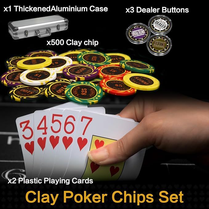 13.5 Gram Clay Poker Chip Set Texas Hold'em Casino Chips 2 Decks of Cards, Aluminum Case Dealer