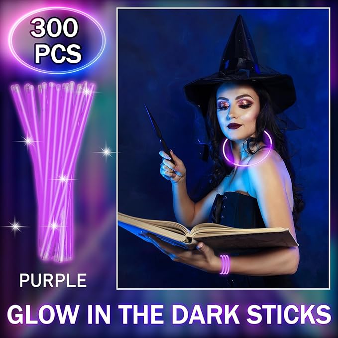Hanaive 300 Pcs Glow Sticks Bulk 8 Inch Glow in The Dark Party Favors Neon Bracelets and Necklaces